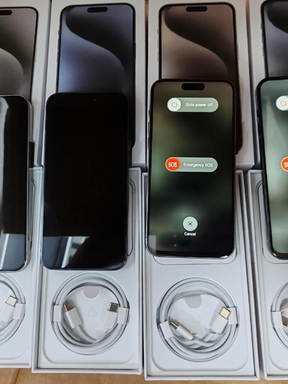 Apple iPhone (All Colors) with Red-Blue Display and White USB-C Cable